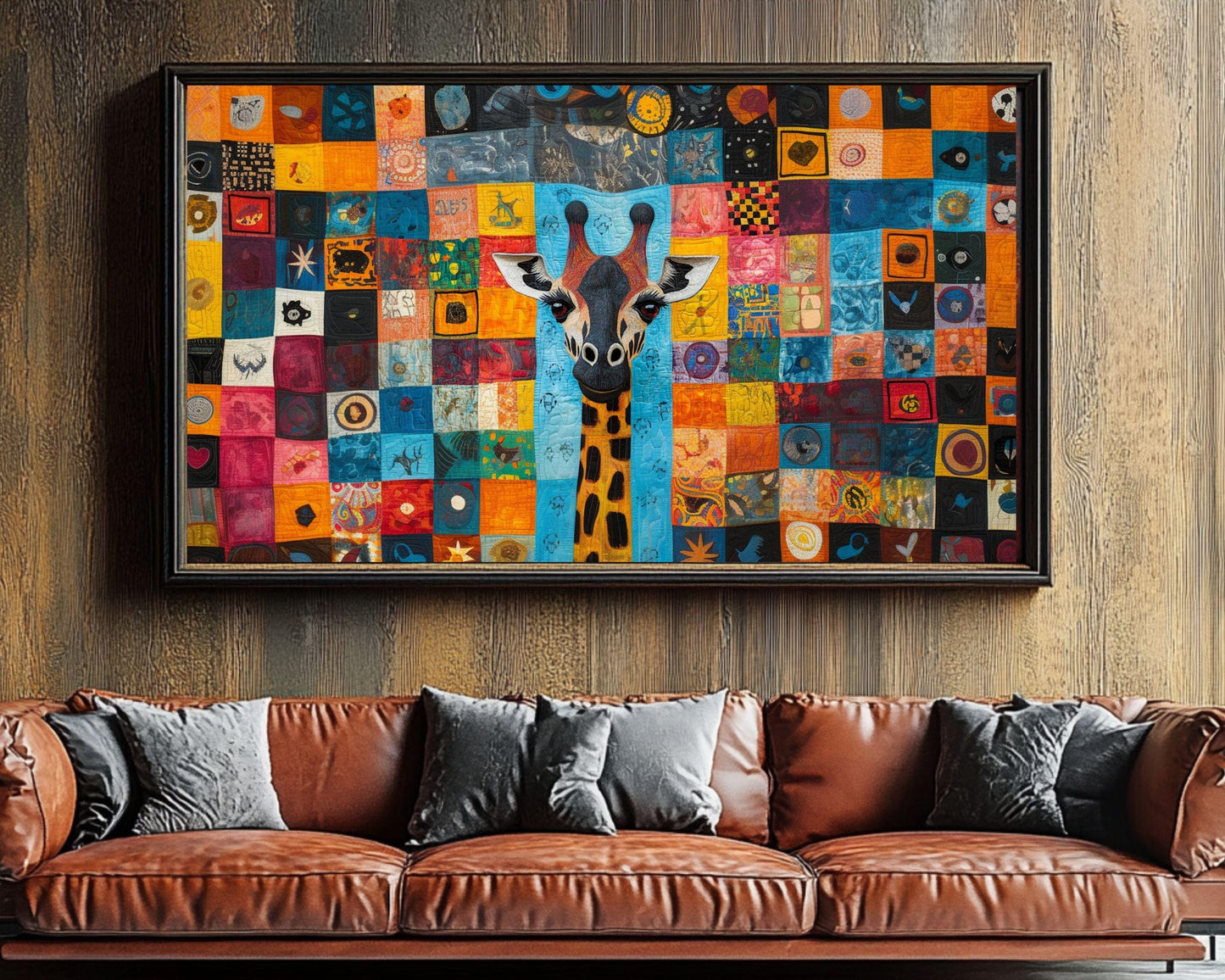 Giraffe Patchwork Art | Vibrant Quilt-Inspired Wall Art