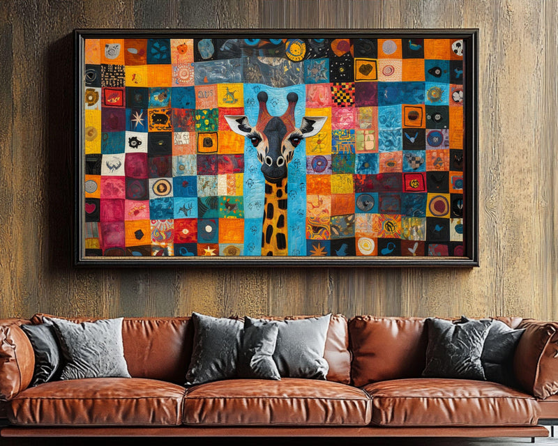 Colorful Giraffe African American Wall Art Canvas