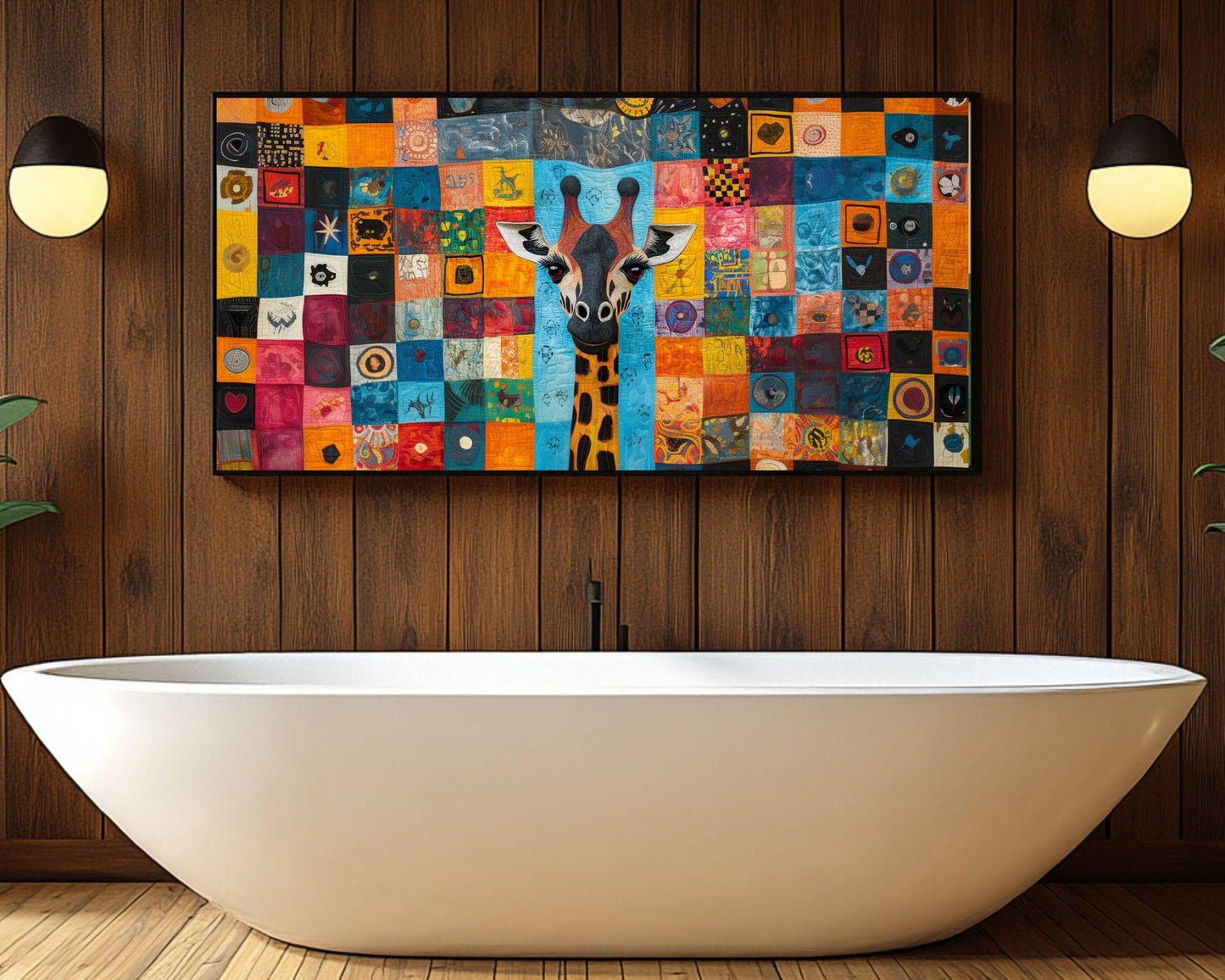 Giraffe Patchwork Art | Vibrant Quilt-Inspired Wall Art