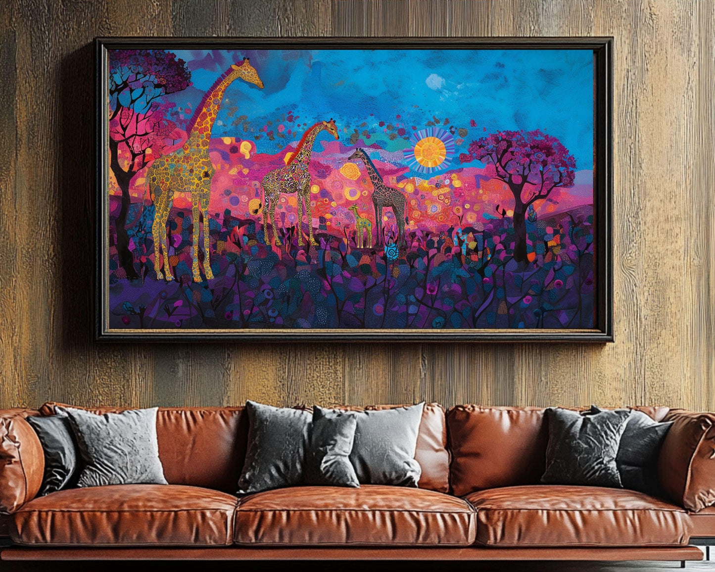 Colorful Giraffe Family Art | Vibrant Safari Canvas Print