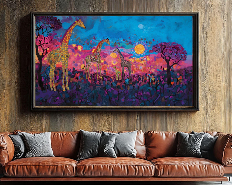 Giraffe Family African American Safari Canvas Art