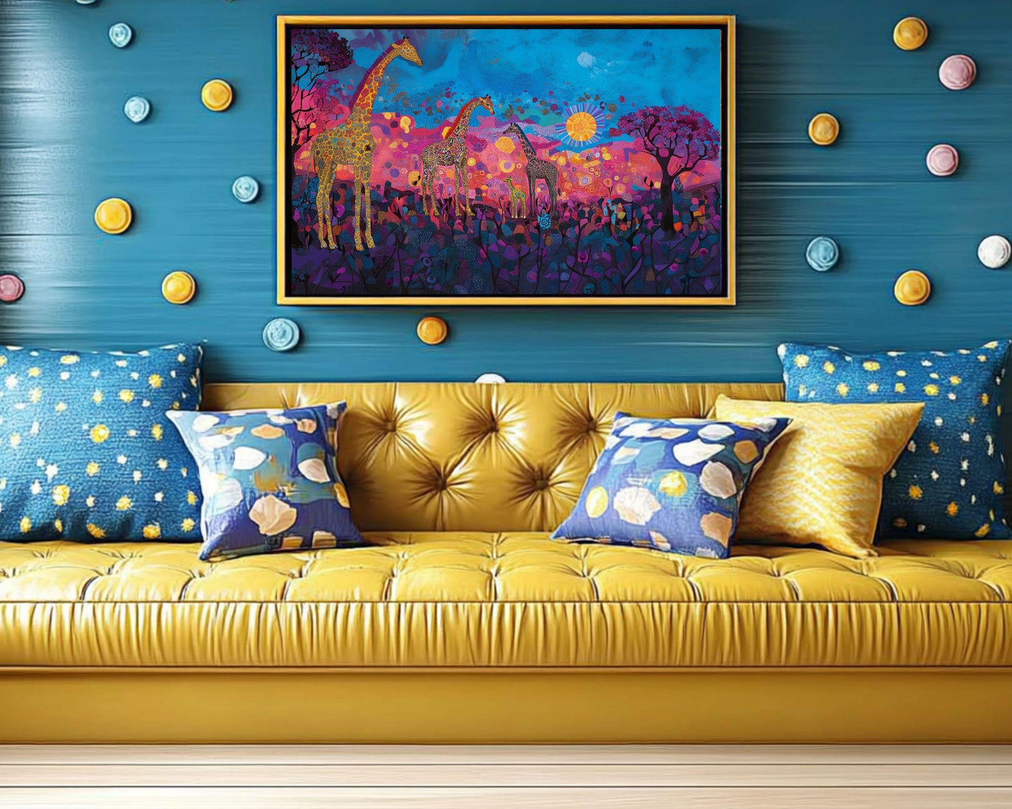 Colorful Giraffe Family Art | Vibrant Safari Canvas Print