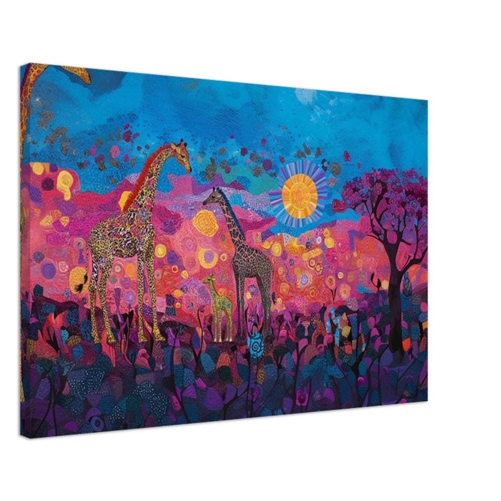 Giraffe Family African American Safari Canvas Art
