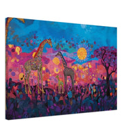 Giraffe Family African American wall art featuring a vibrant safari canvas scene.