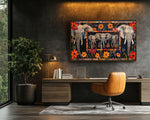 Elephants African American Floral Patchwork Canvas Art