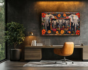 Elephants Floral Patchwork cultural wall decor print by MoomZee Artwork