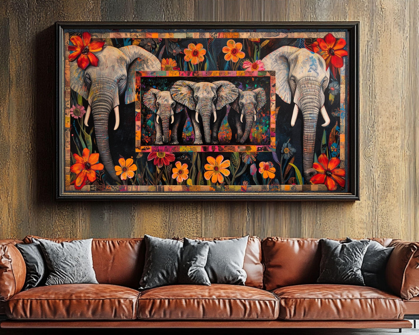 Elephant Canvas Art | Vibrant Floral Patchwork Print