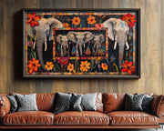 Alternate view of Elephants Floral Patchwork African American canvas print