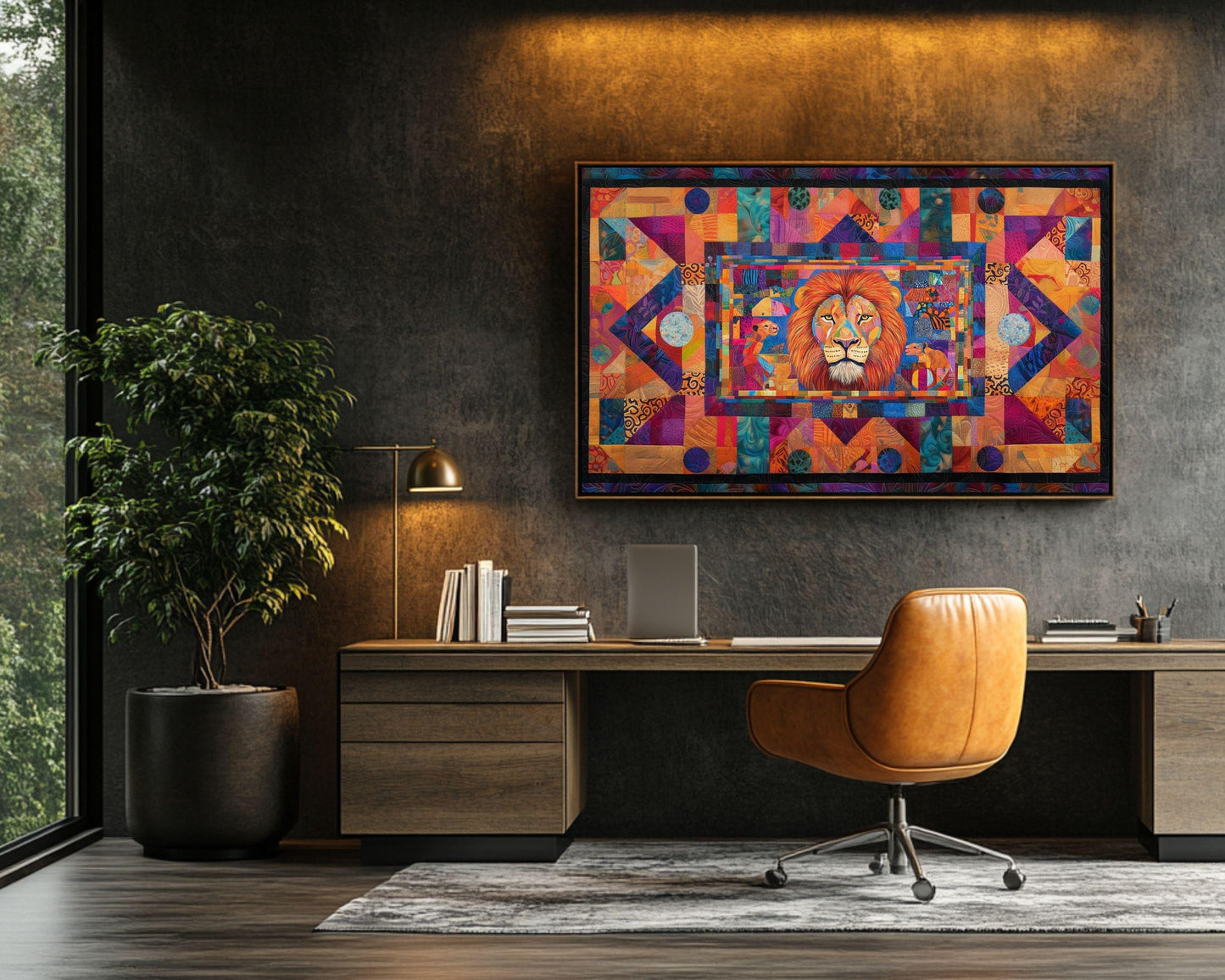 Lion Family Canvas Art | Vibrant Patchwork Safari Print