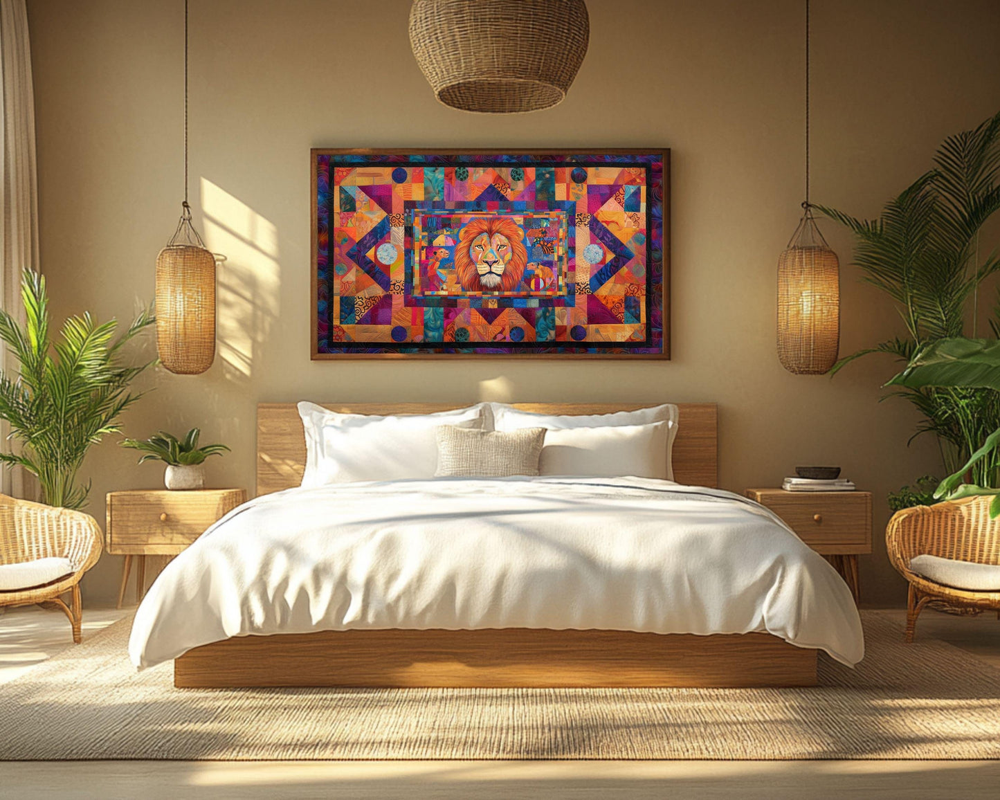 Lion Family Canvas Art | Vibrant Patchwork Safari Print