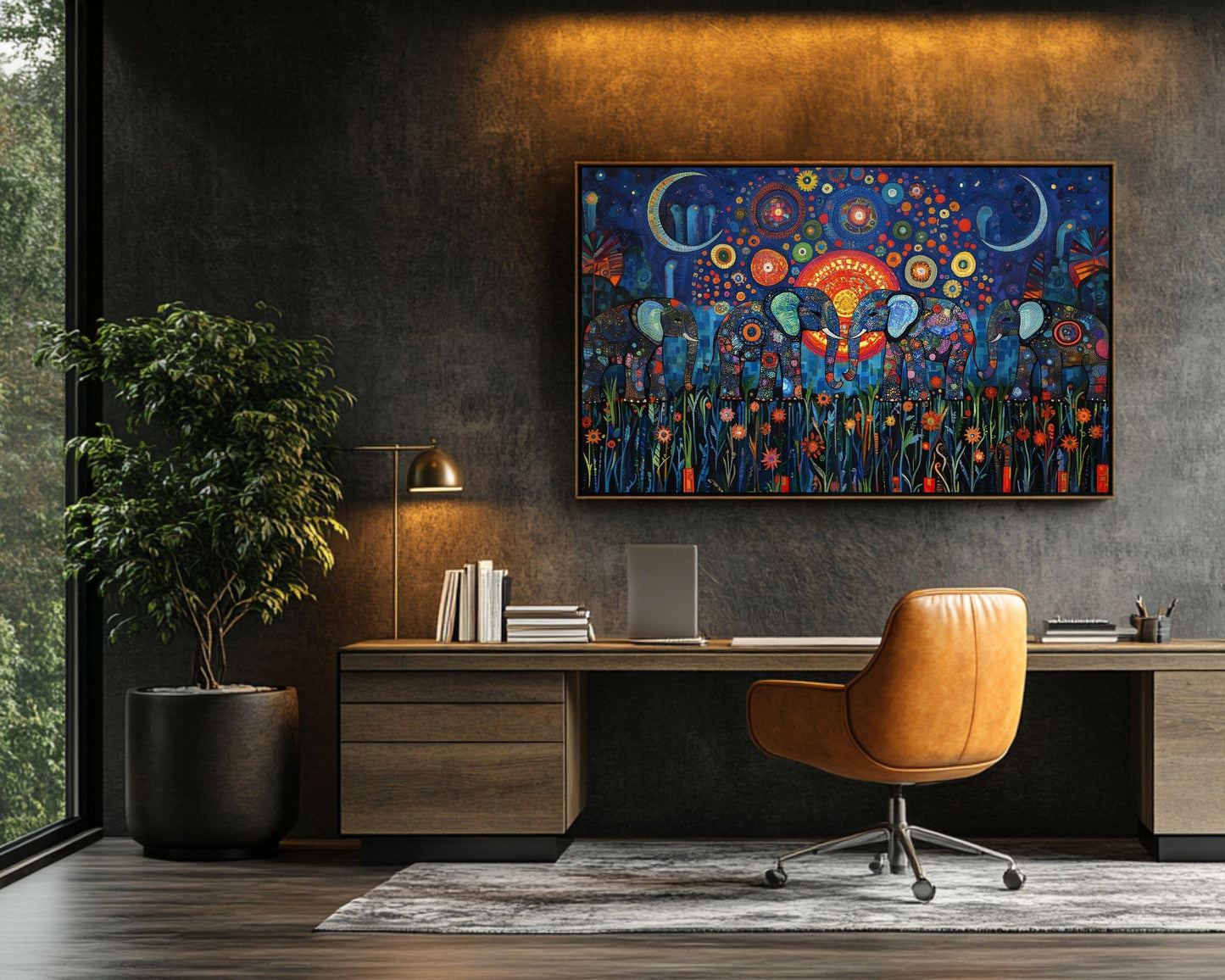 Elephant Mosaic Canvas Art | Vibrant Night Safari Design