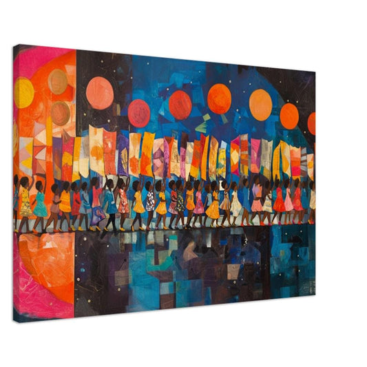 Black Children Marching Canvas Art for Living Room or Office, Cultural Wall Decor, Empowerment Gift