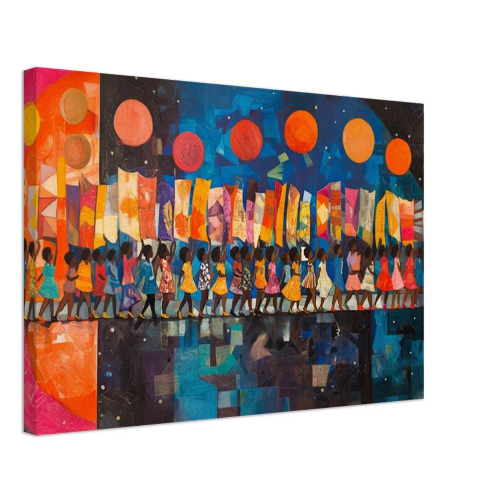 Black Children Marching Canvas Art for Living Room or Office, Cultural Wall Decor, Empowerment Gift