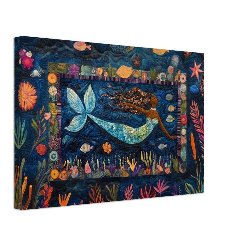 Colorful mermaid canvas art featuring vibrant hues, showcasing african american wall art in a stunning design.