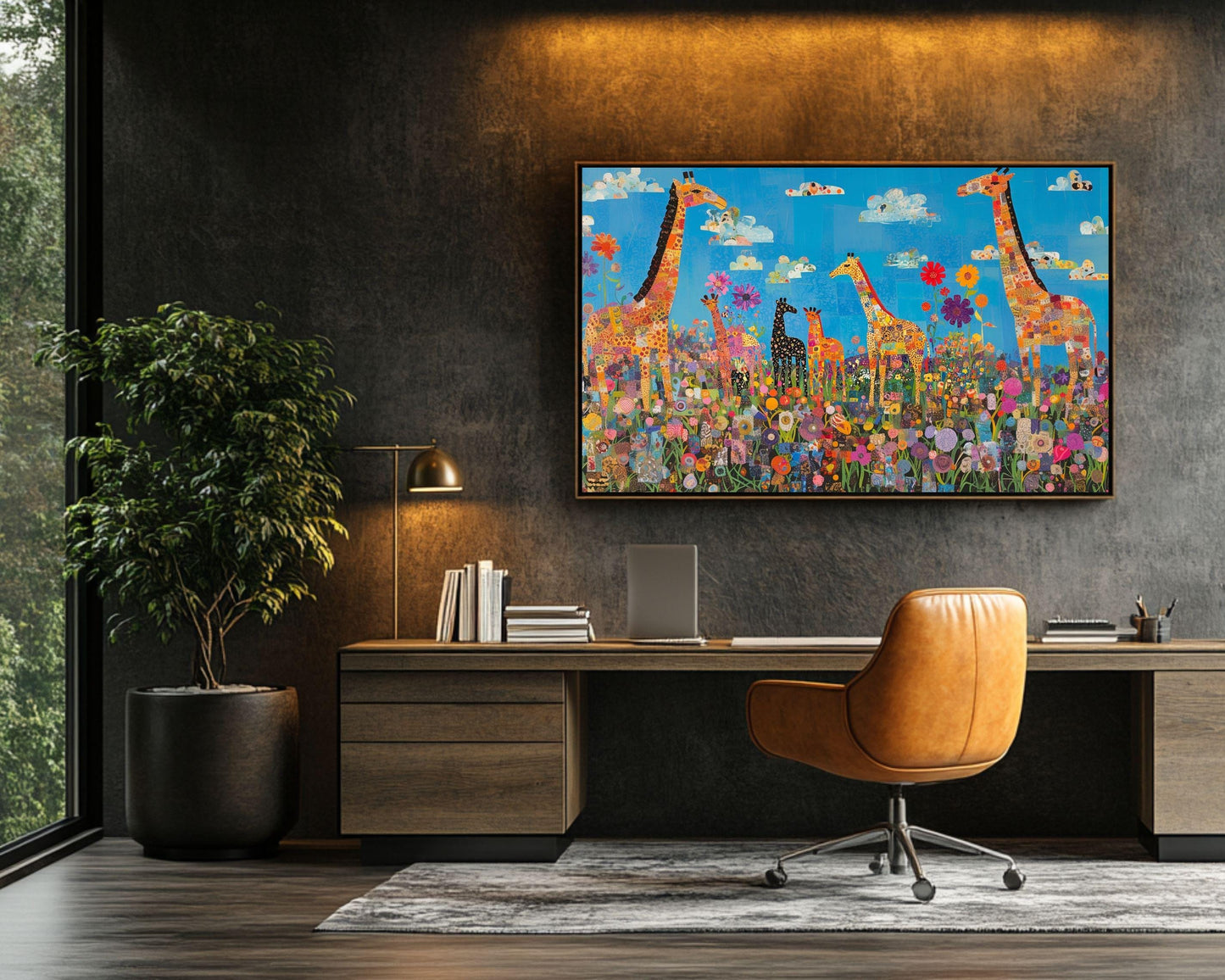 Giraffe Family Canvas Art | Vibrant Safari Landscape