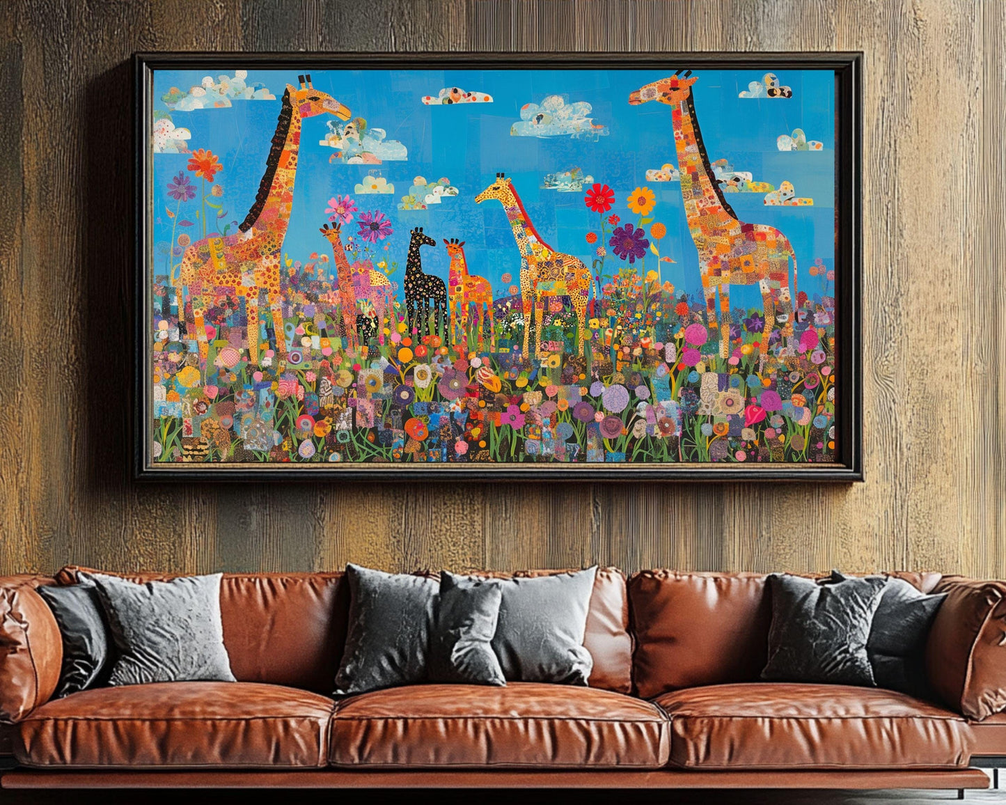 Giraffe Family Canvas Art | Vibrant Safari Landscape