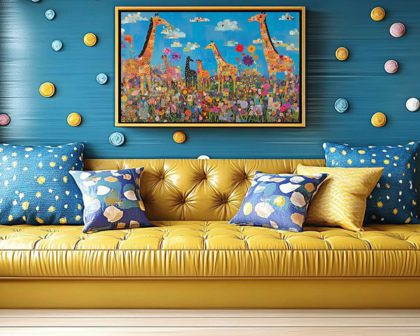 Giraffe Family Canvas Art | Vibrant Safari Landscape