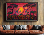 African American Giraffe Family Sunset Canvas Art Print