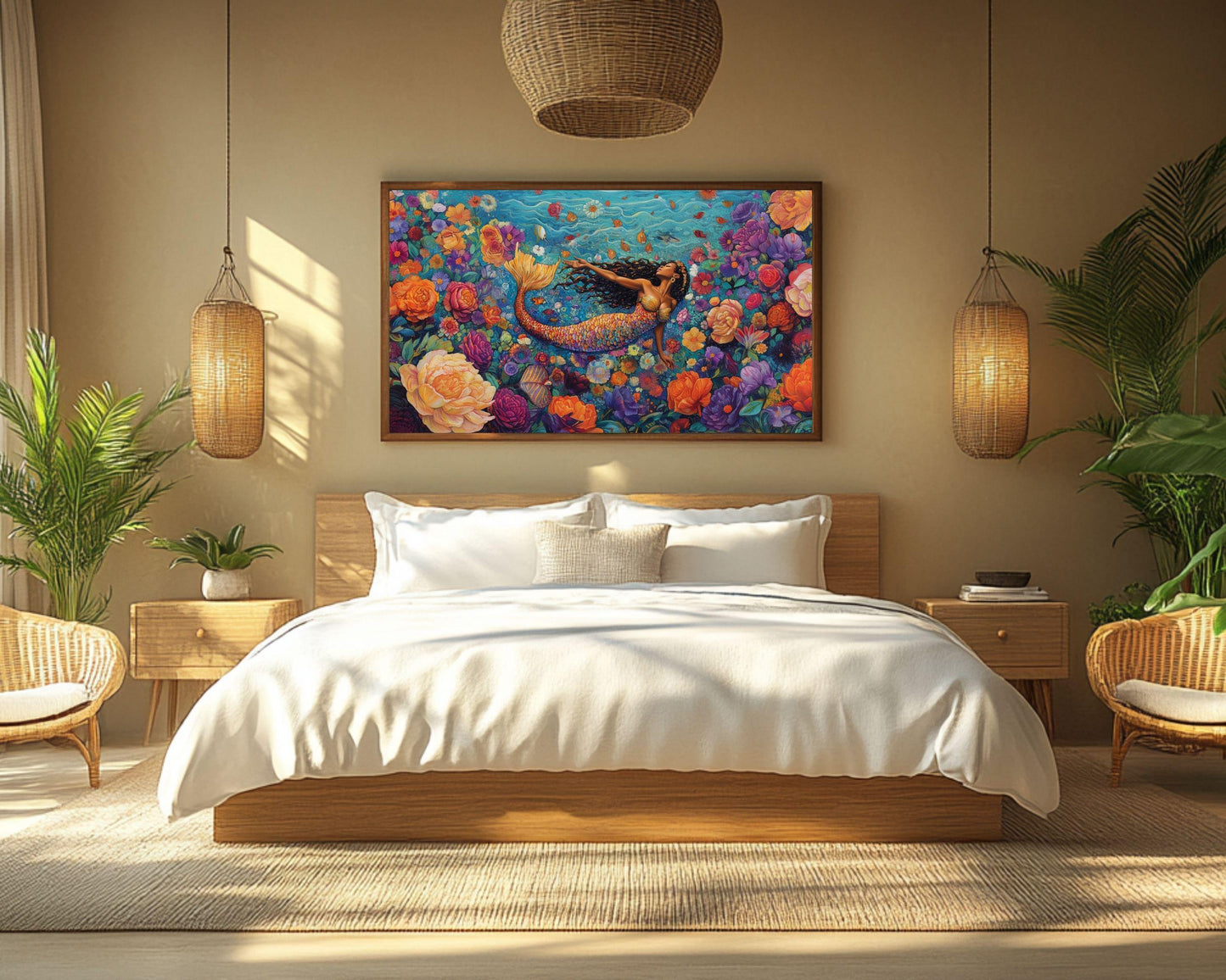 Regal Mermaid Canvas Art | Vibrant Floral Fantasy