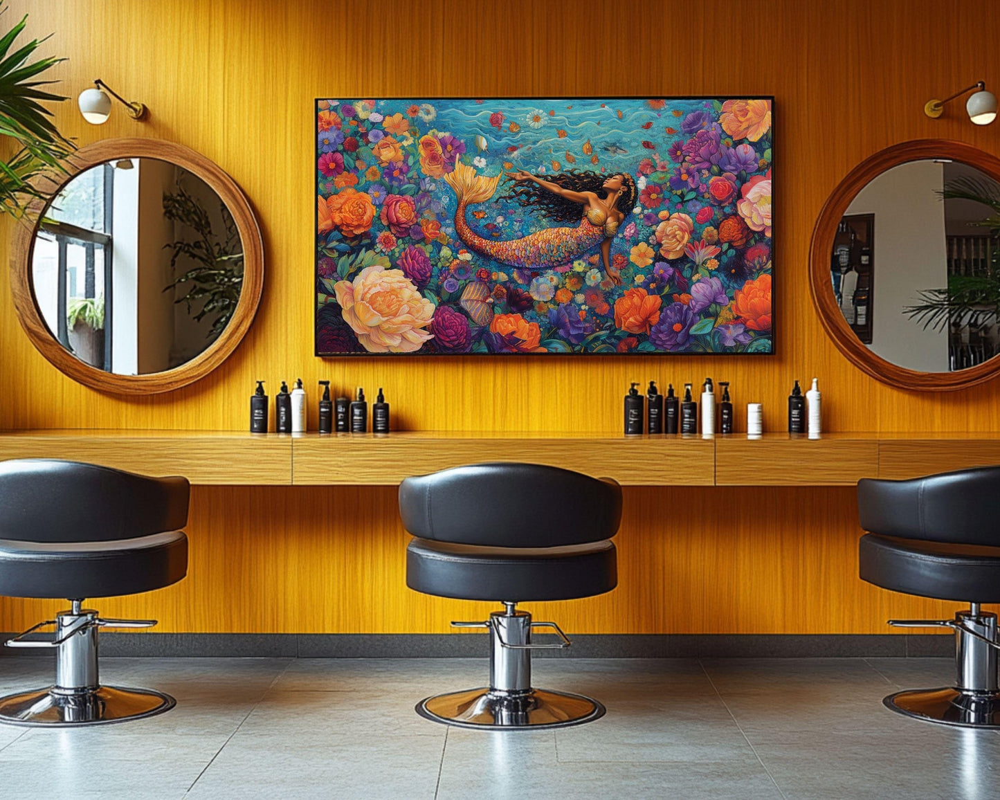 Regal Mermaid Canvas Art | Vibrant Floral Fantasy