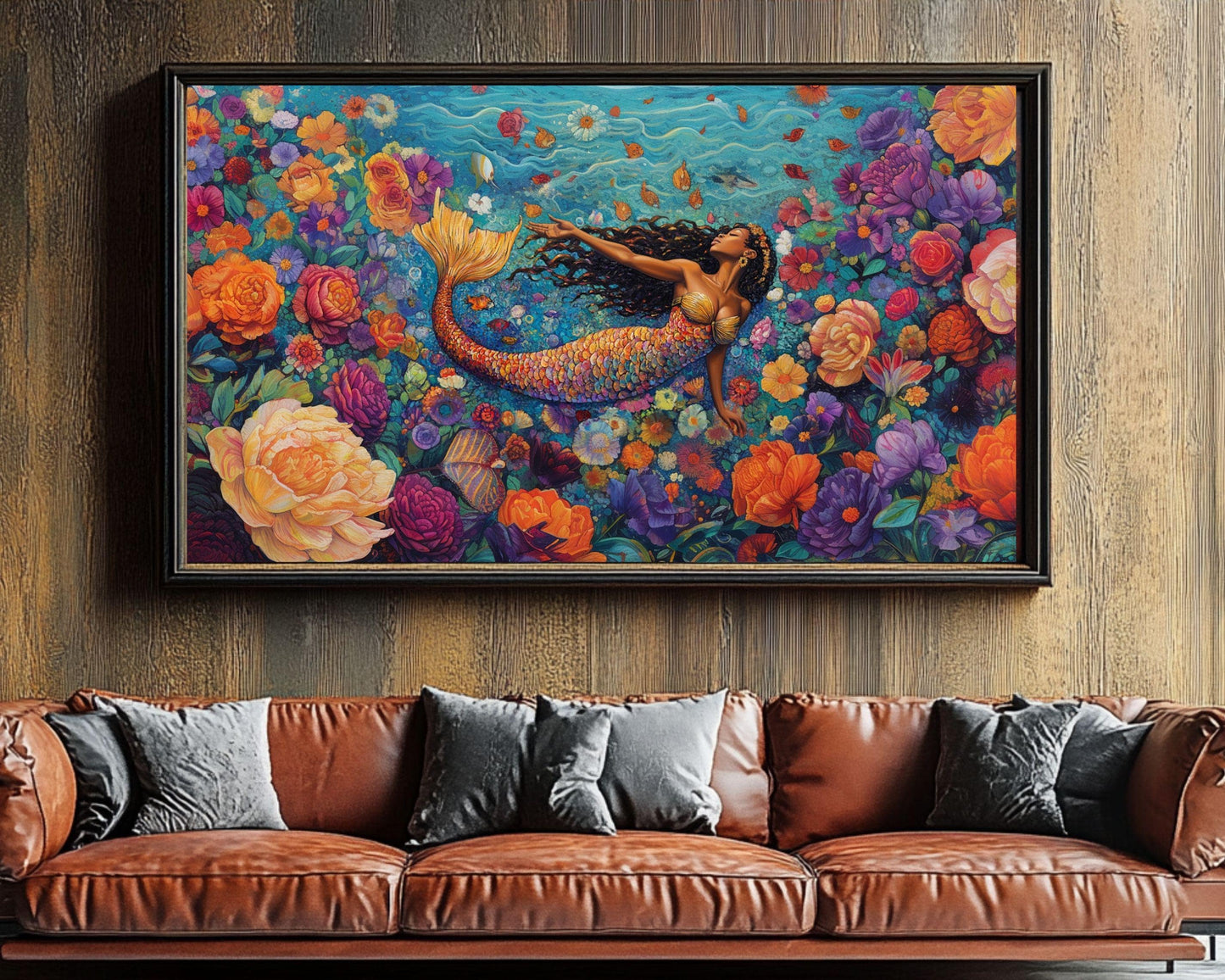 Regal Mermaid Canvas Art | Vibrant Floral Fantasy