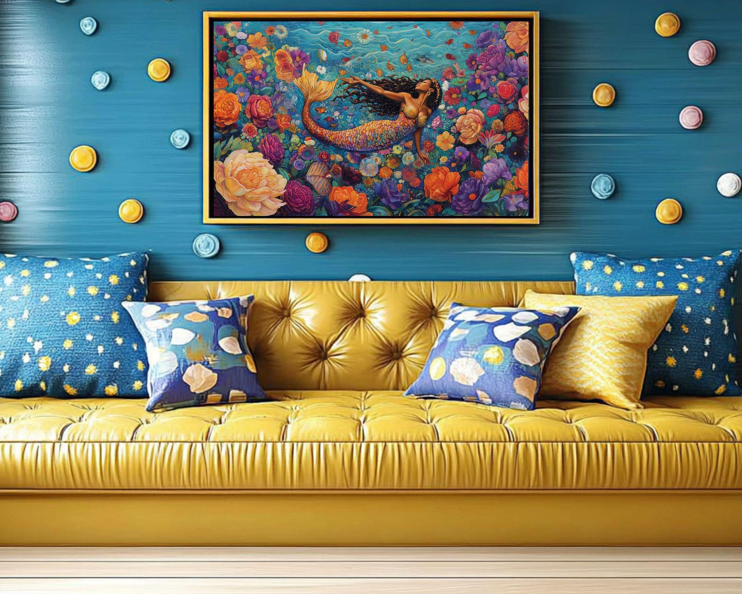 Regal Mermaid Canvas Art | Vibrant Floral Fantasy