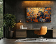 Roaring Lion Floral Black cultural wall decor print by MoomZee Artwork