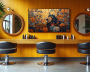 Roaring Lion Floral Black Caribbean wall art canvas print by MoomZee Artwork