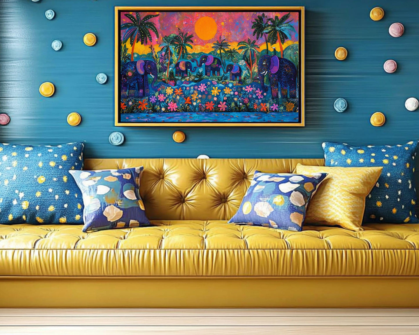 Colorful Elephant Canvas Print - Vibrant Haitian Folk Art Decor