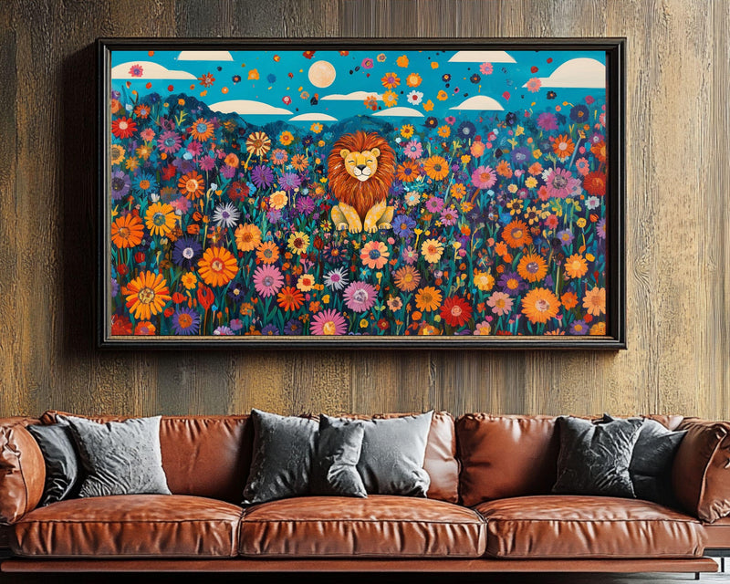 Smiling Lion African American Wall Art Colorful Canvas