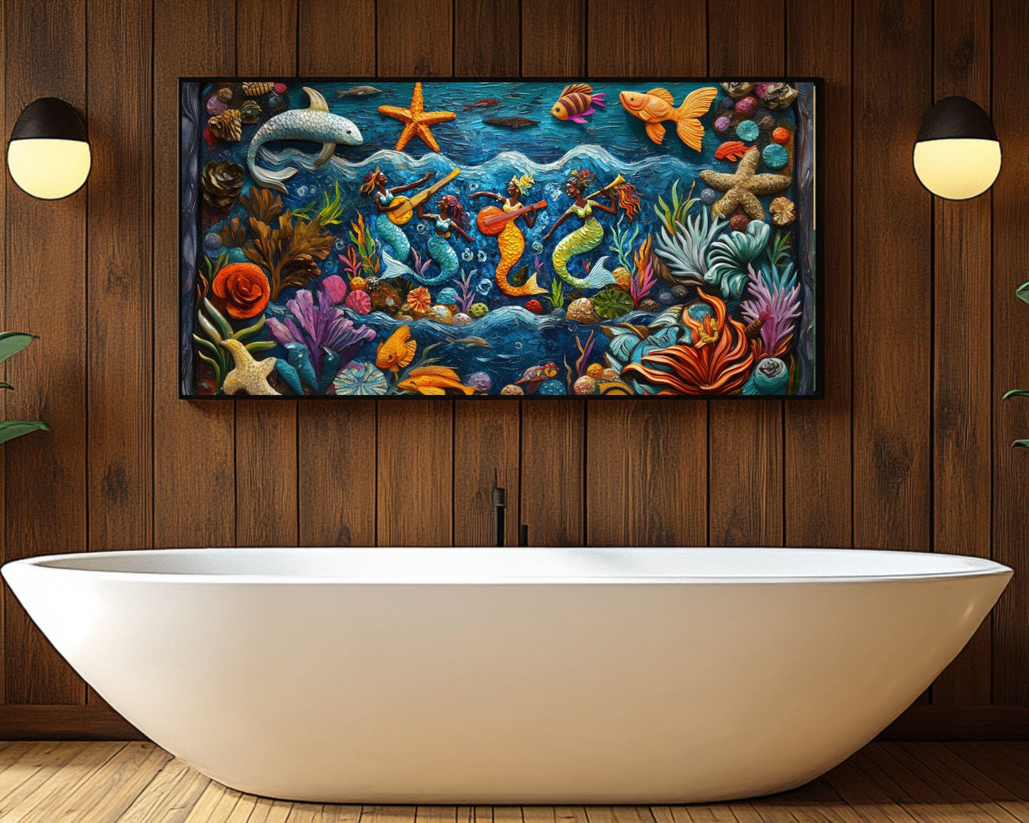 Vibrant Haitian Mermaid Canvas Print for Living Room Wall Art