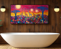 Colorful canvas print featuring a giraffe, perfect as vibrant African American wall art for modern decor.