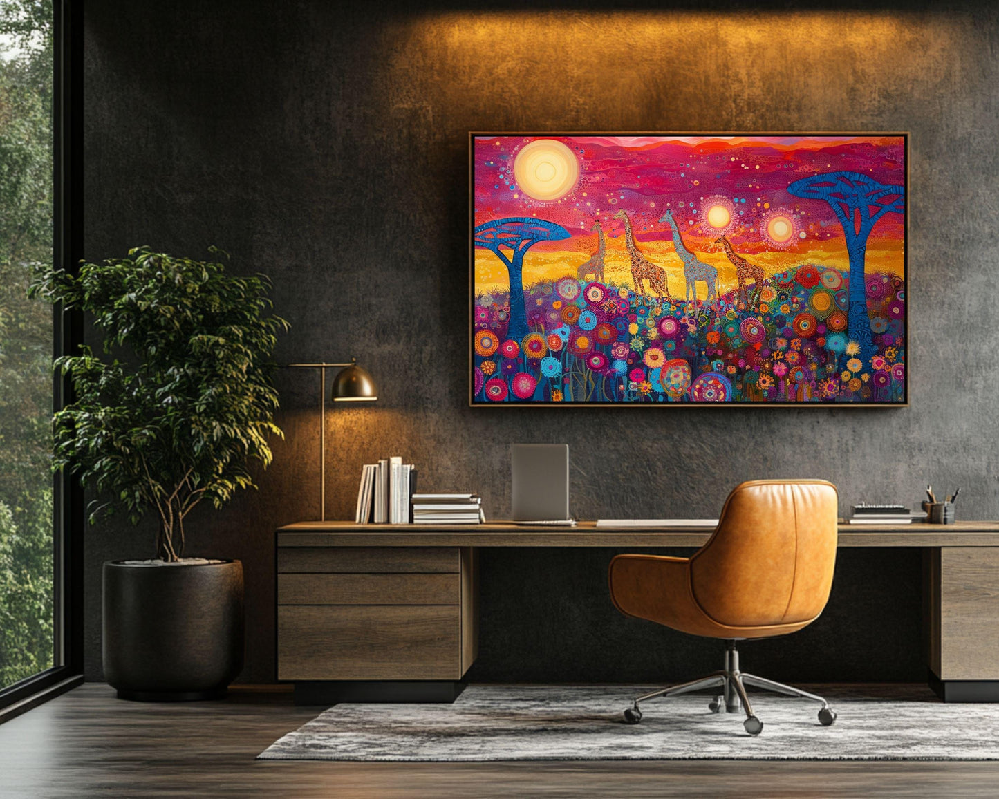 Colorful Giraffe Safari Canvas Print for Living Room Wall Art