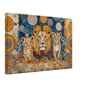 Lion Family Strength African American wall art, showcasing a powerful and vibrant depiction of a lion family on canvas.