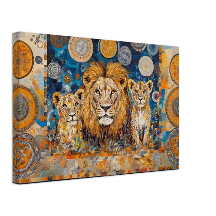 Lion Family Strength African American wall art, showcasing a powerful and vibrant depiction of a lion family on canvas.