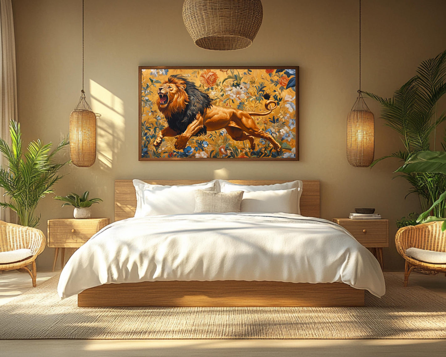 Majestic Lion Canvas Print - Regal Floral Wall Art - Living Room or Office Décor