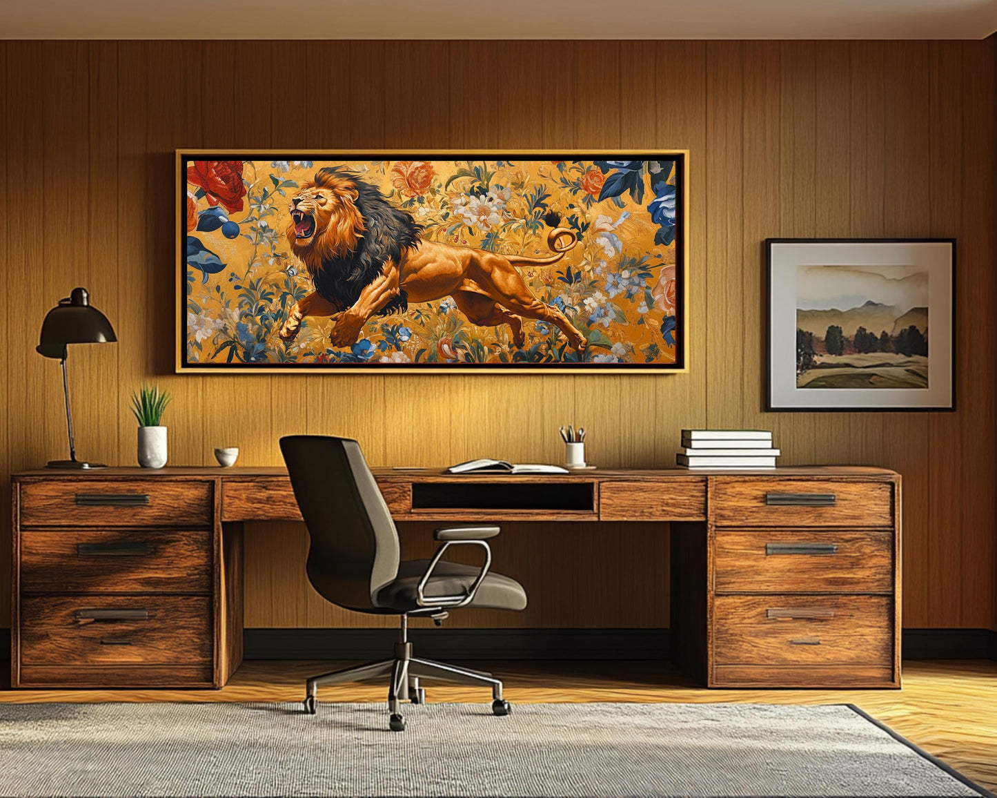 Majestic Lion Canvas Print - Regal Floral Wall Art - Living Room or Office Décor