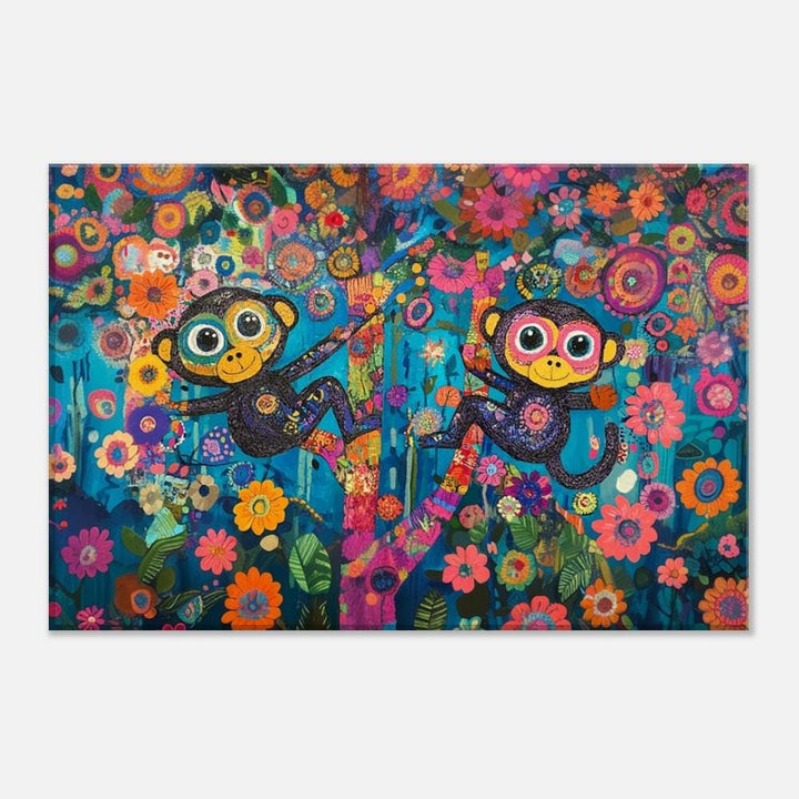 Playful Monkeys African American wall art canvas print featuring vibrant colors and whimsical designs.
