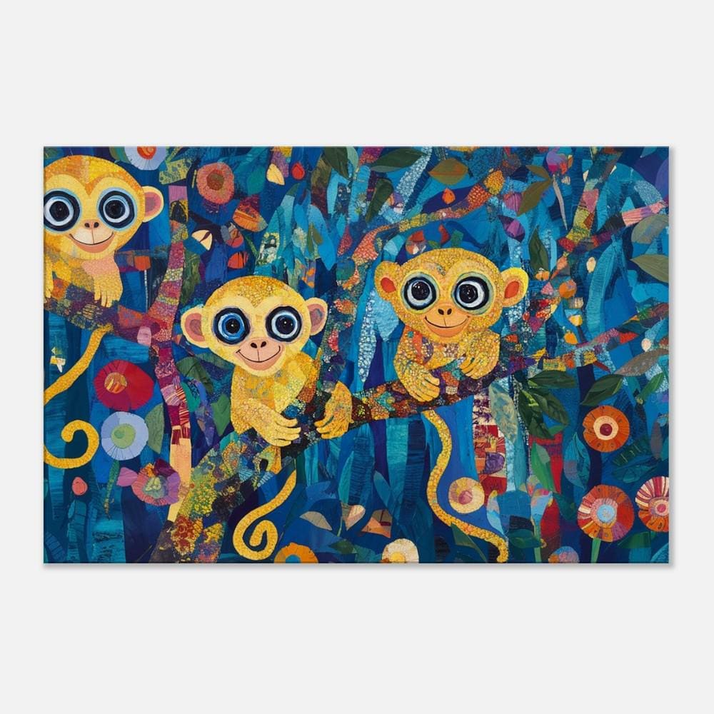 Three Monkeys Jungle Canvas Art - Bright Wall Decor for Kids' Room or Nursery