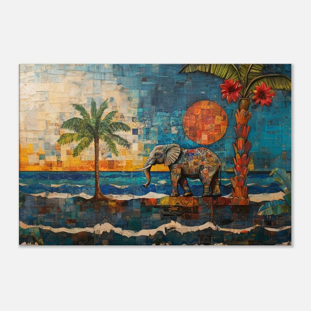 Tropical Beach Elephant Canvas Art - Vibrant Coastal Wall Decor for Living Room