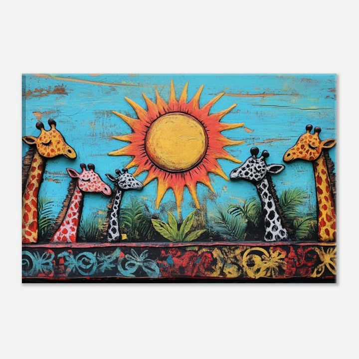 Colorful Giraffes Haitian Folk Art African American Wall Canvas Wall Art