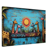 Colorful Haitian folk art featuring giraffes, perfect as vibrant African American wall art for any space.