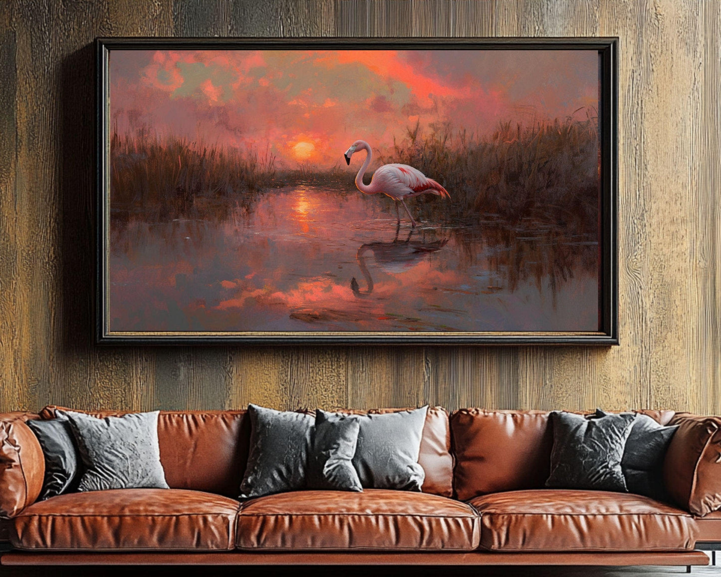 Flamingo Wetlands Canvas Art - Vibrant Nature Wall Decor for Bedroom or Living Room