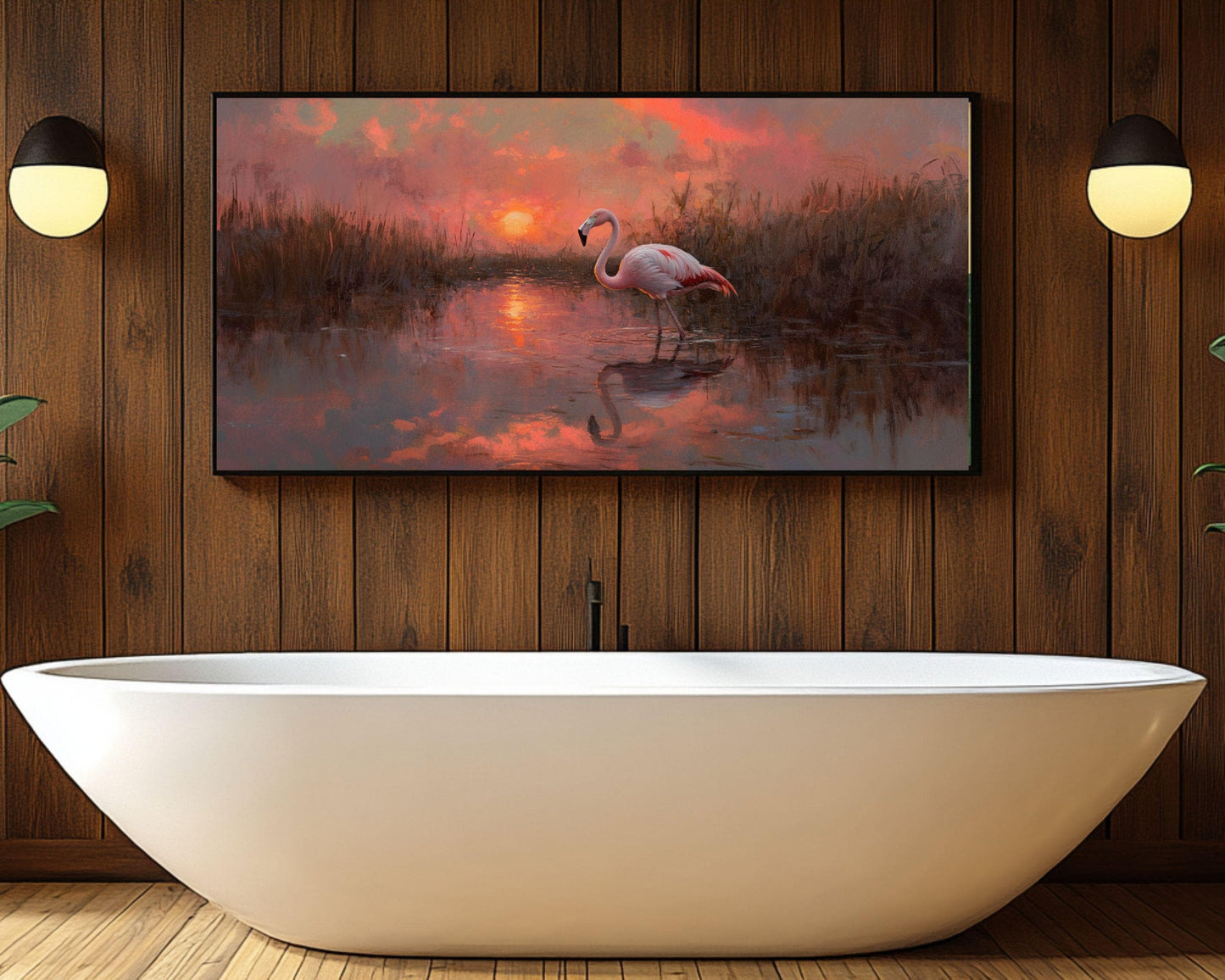 Flamingo Wetlands Canvas Art - Vibrant Nature Wall Decor for Bedroom or Living Room