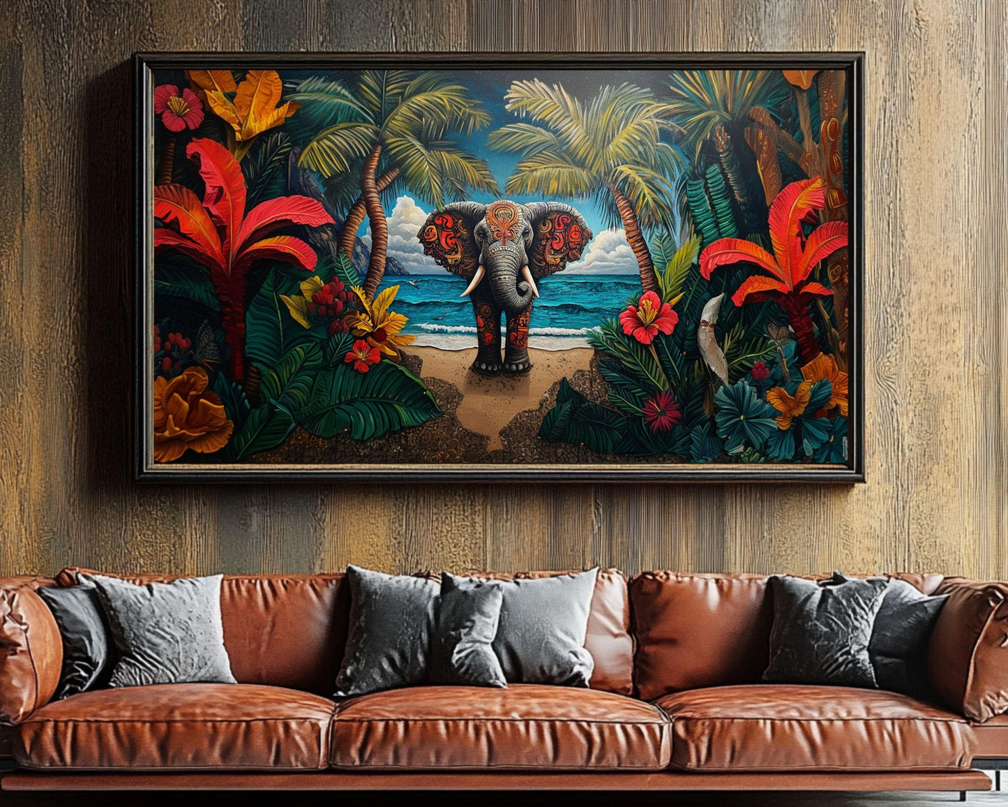 Tropical Elephant Canvas Art - Exotic Wall Decor for Living Room or Office