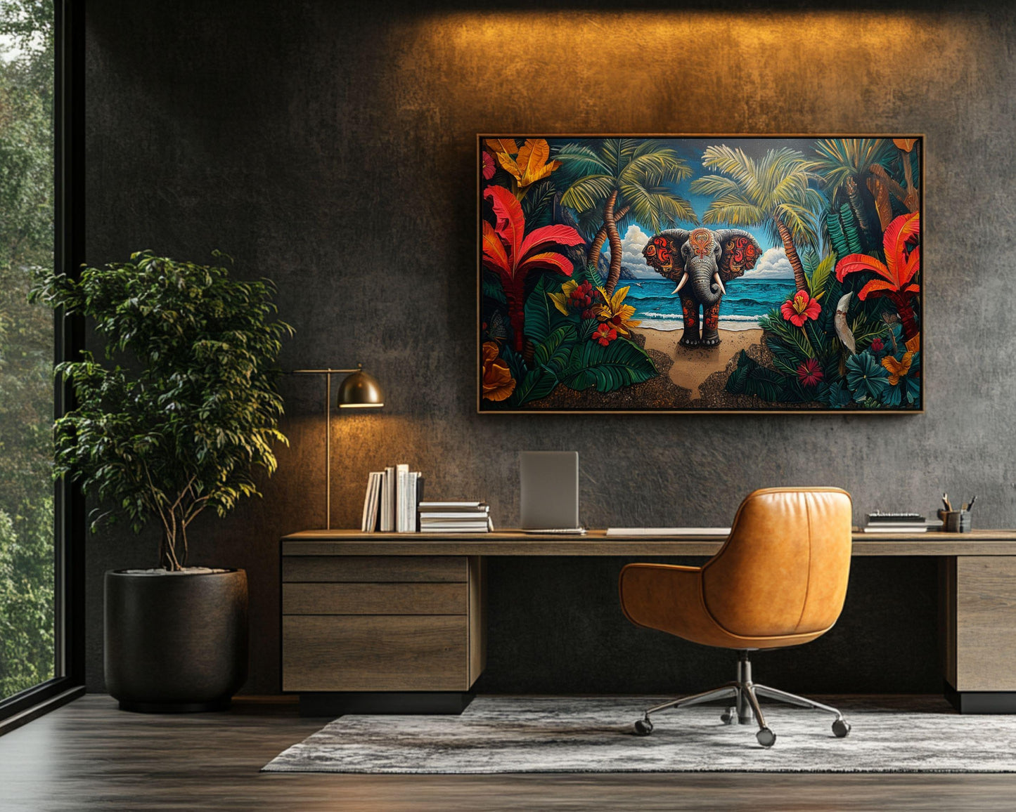 Tropical Elephant Canvas Art - Exotic Wall Decor for Living Room or Office