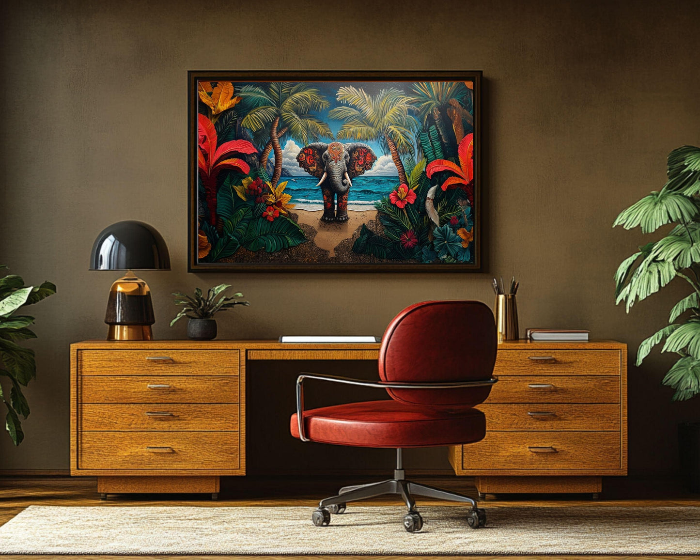 Tropical Elephant Canvas Art - Exotic Wall Decor for Living Room or Office