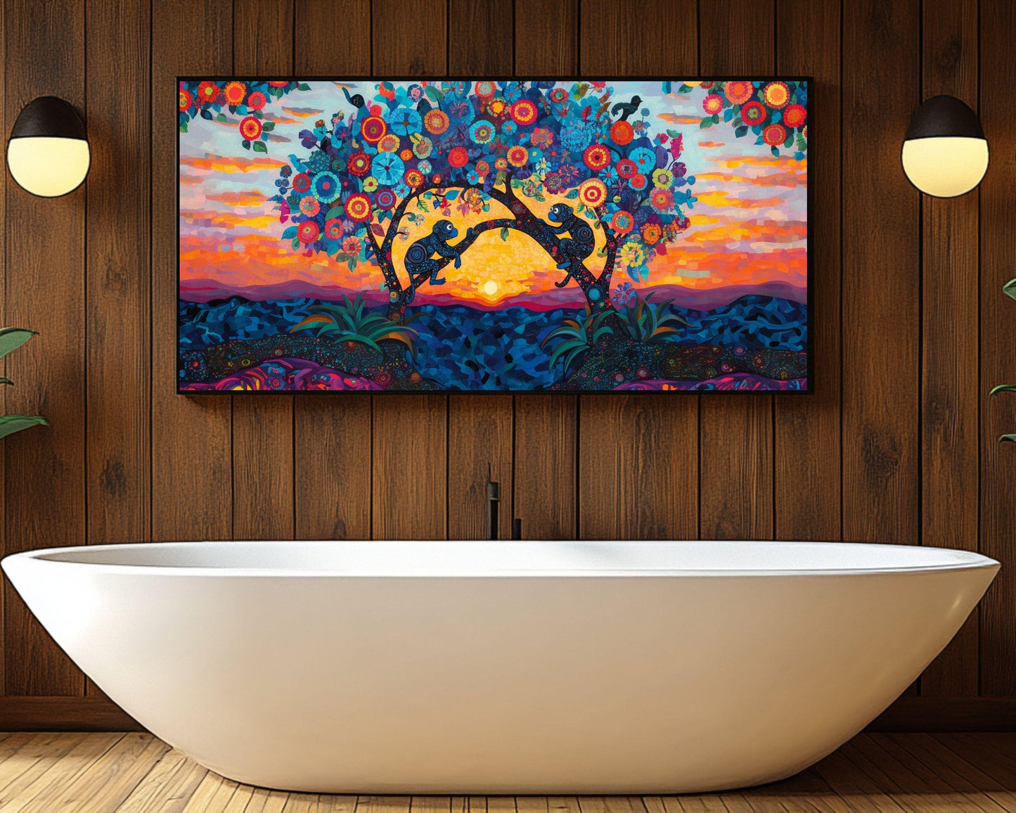 Sunset Monkeys Canvas Art - Vibrant Nature Wall Decor for Living Room or Kids' Room