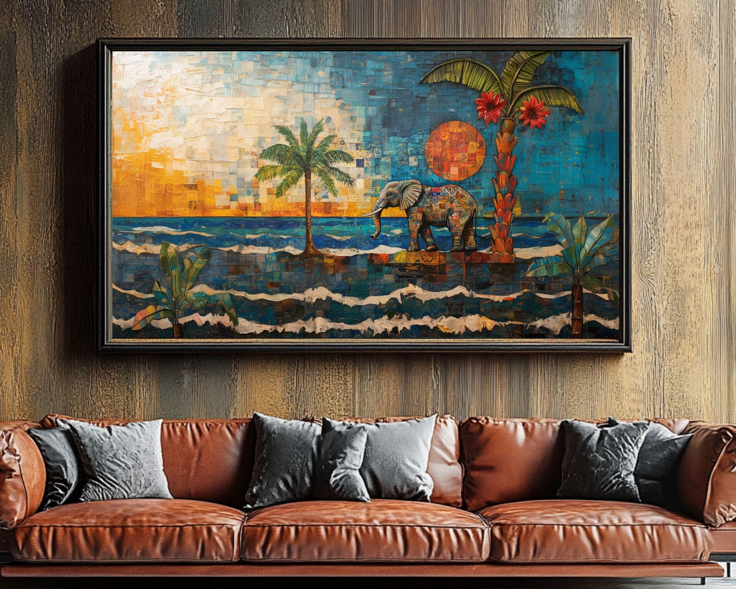 Tropical Beach Elephant Canvas Art - Vibrant Coastal Wall Decor for Living Room