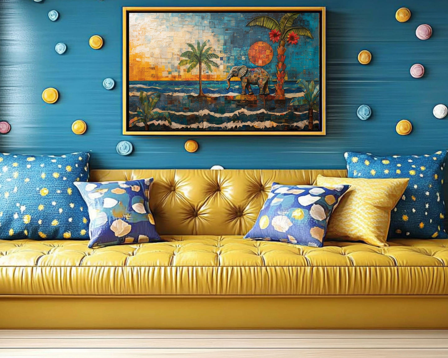 Tropical Beach Elephant Canvas Art - Vibrant Coastal Wall Decor for Living Room